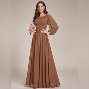 Long Sleeve Chiffon A-Line Empire Waist Formal Dress NWT 129.00